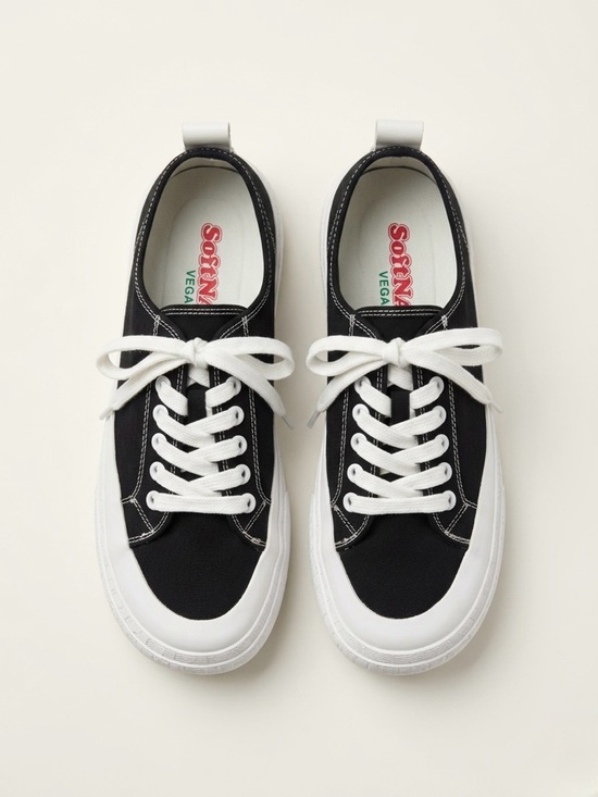 Softmoc Shoes - Sosina Black & White Low-Top Canvas Sneakers